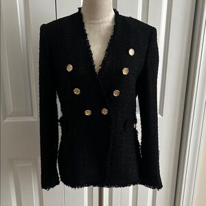 Zara Black Tweed Blazer with Gold Buttons